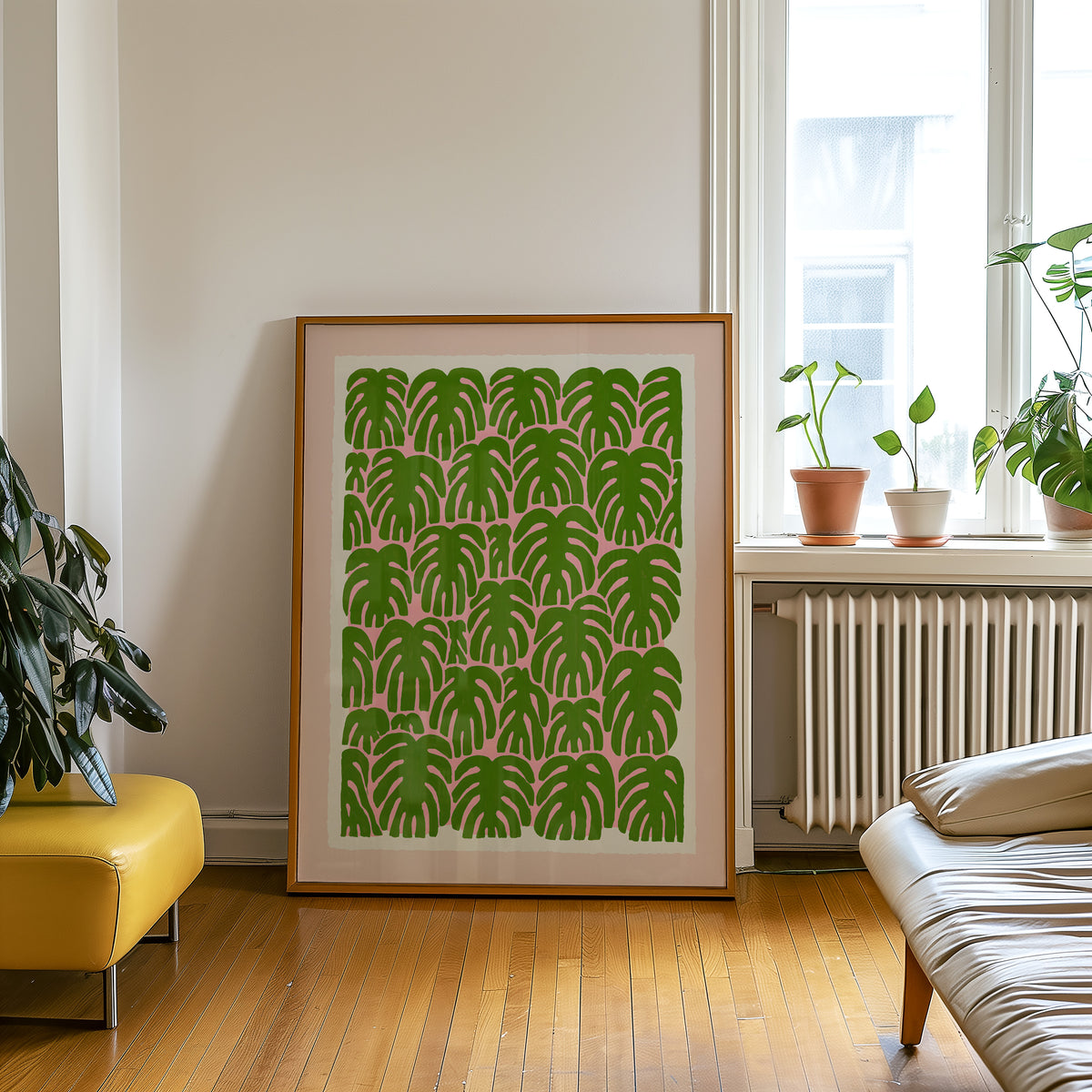 Green Monstera Leaf Print