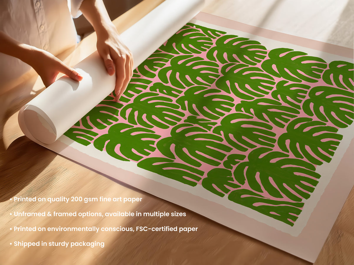 Green Monstera Leaf Print