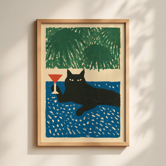 Black Cat Martini Print