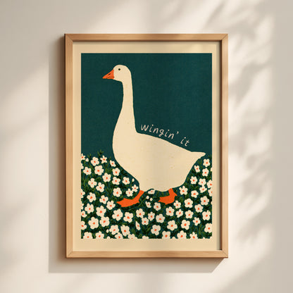 Wingin' It Goose Floral Print — Teal