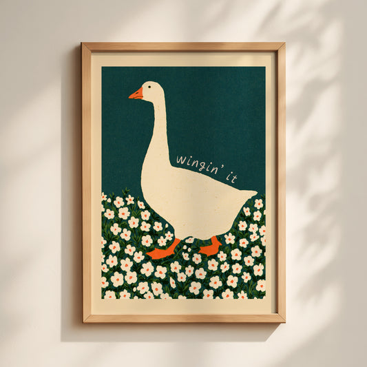 Wingin' It Goose Floral Print — Teal