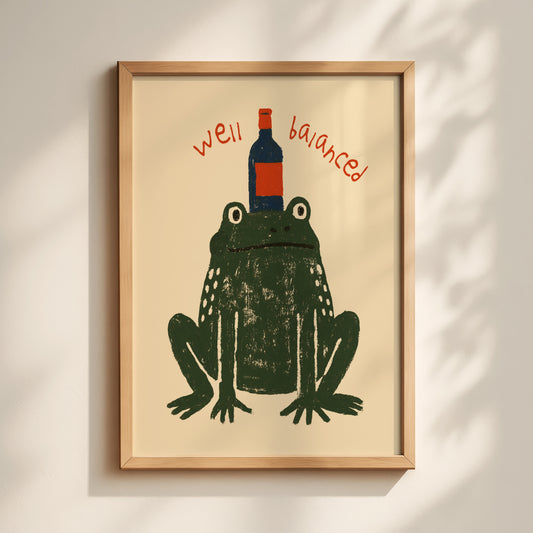 Well Balanced Frog Wine Print