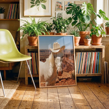 Straw Hat Cowgirl Horse Print