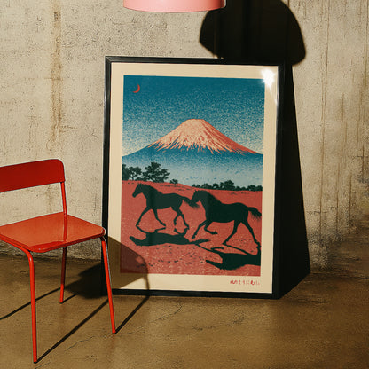 Mount Fuji Horses Print