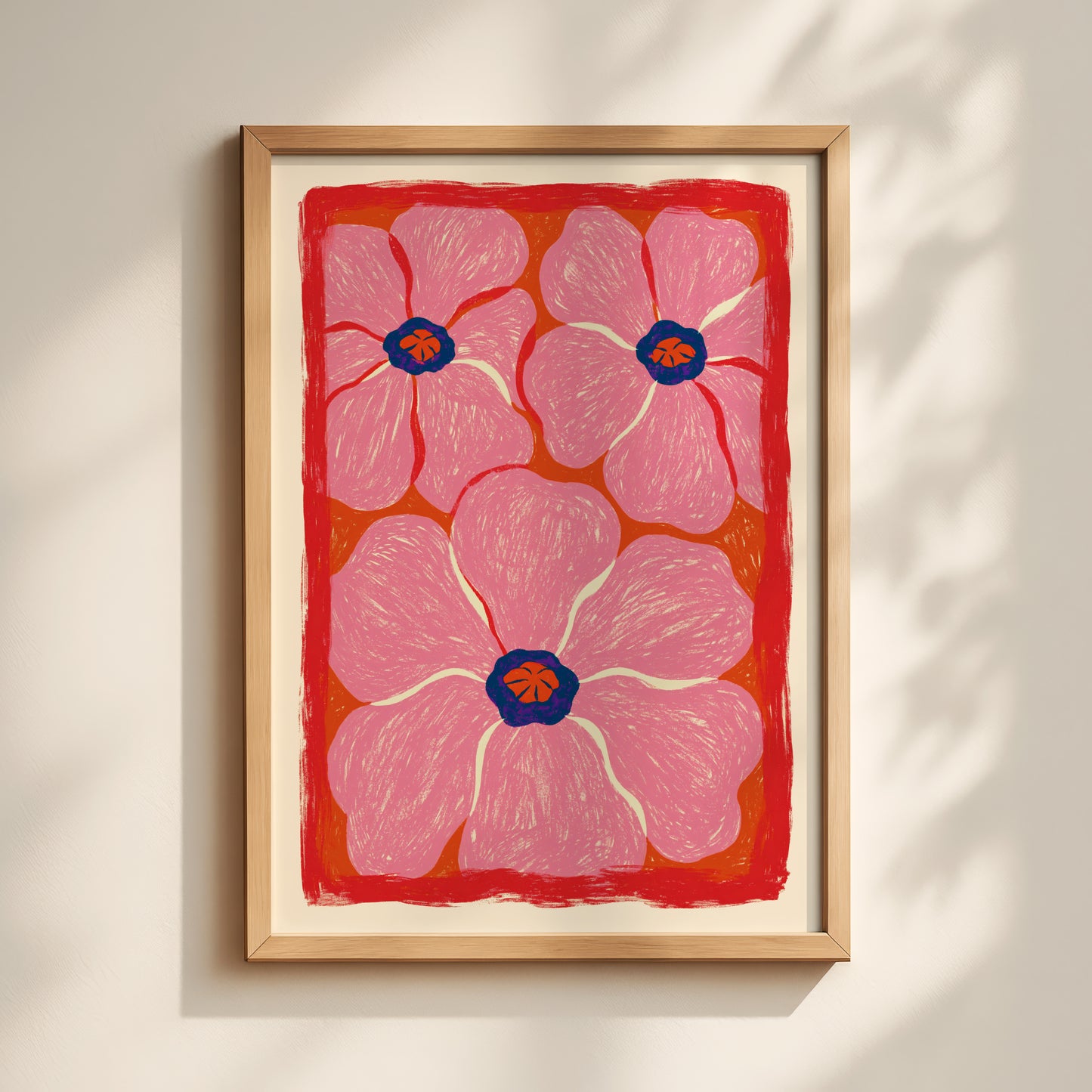 Pink and Blue Flower Print