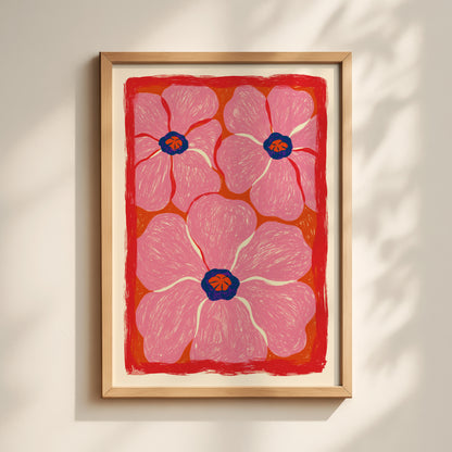Pink and Blue Flower Print
