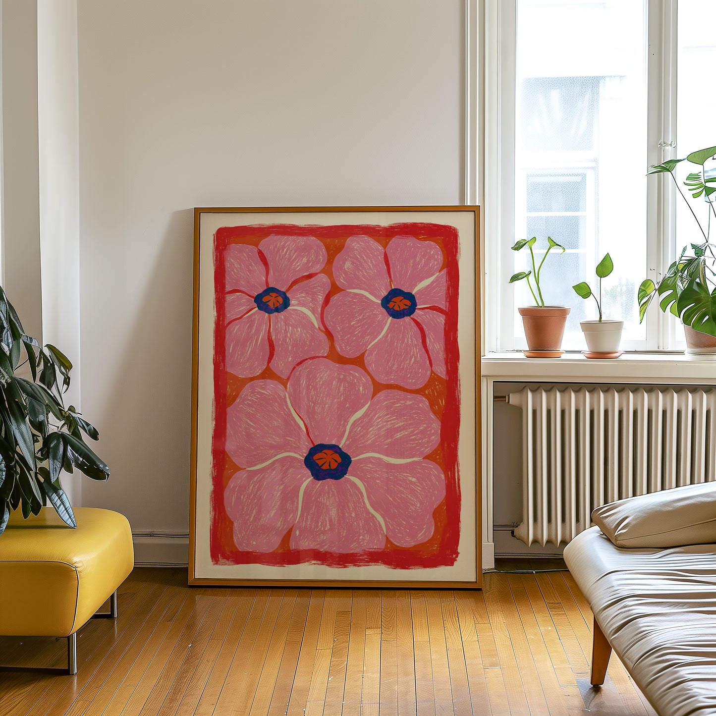 Pink and Blue Flower Print