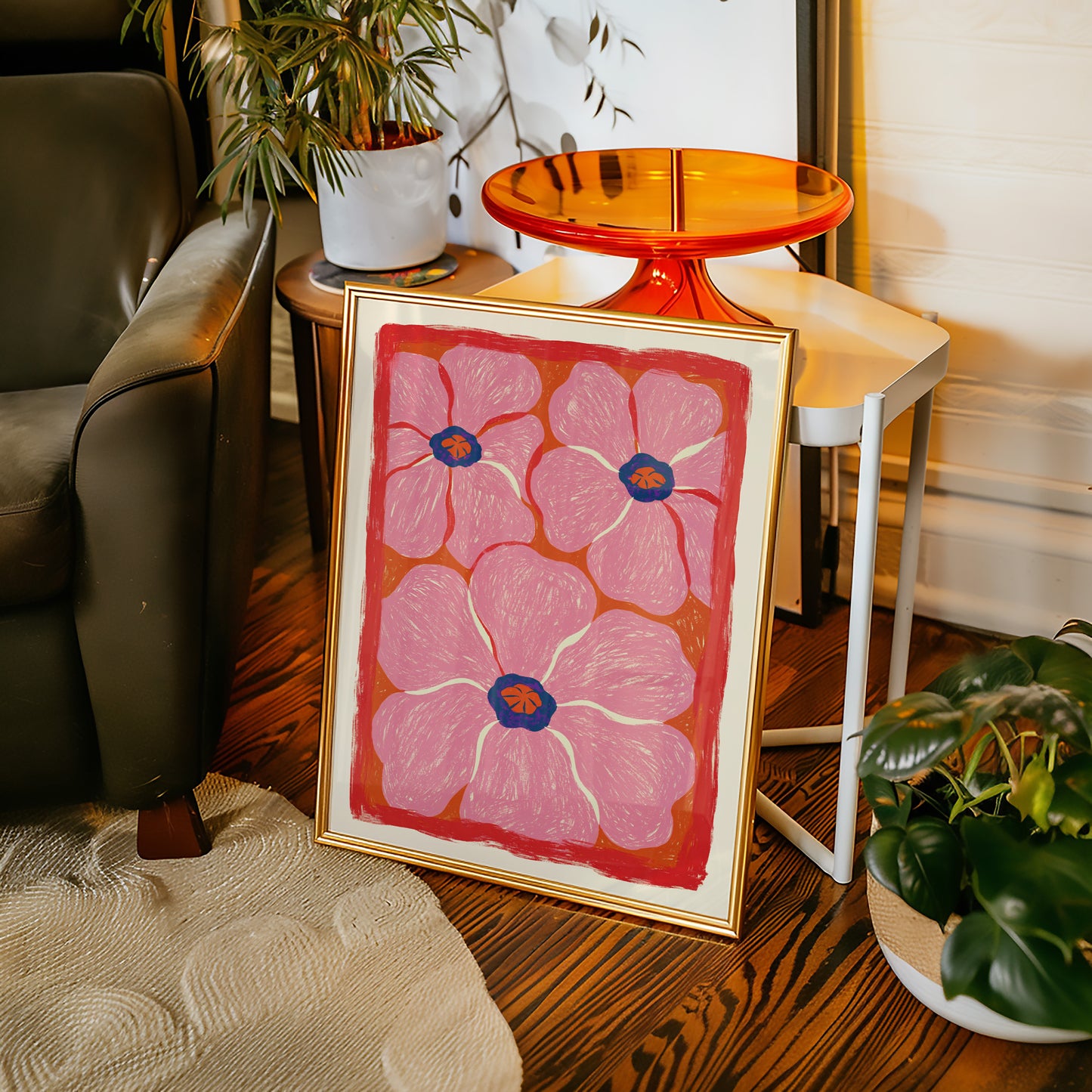 Pink and Blue Flower Print