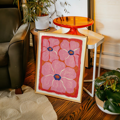 Pink and Blue Flower Print