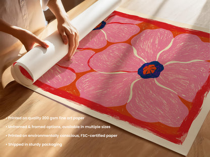 Pink and Blue Flower Print