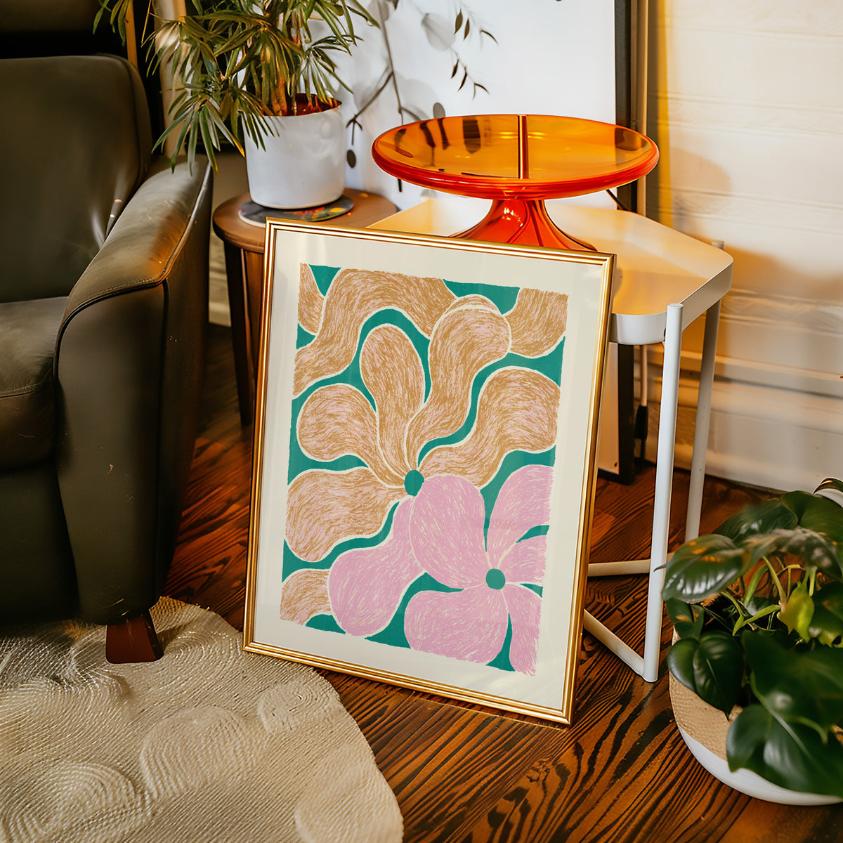 Orange Pink Swirl Print