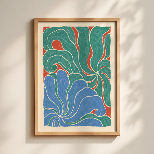 Green Blue Swirl Print