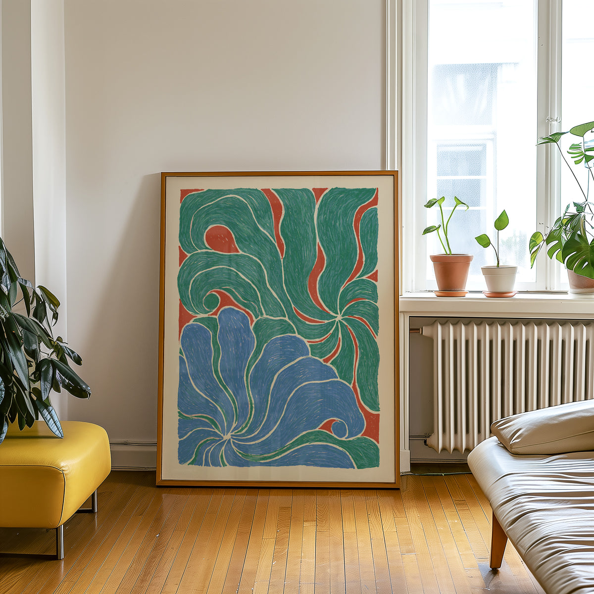Green Blue Swirl Print