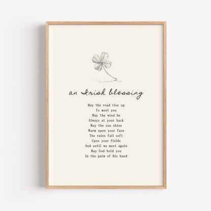 Irish Blessing Wall Art Print - Four Leaf Clover