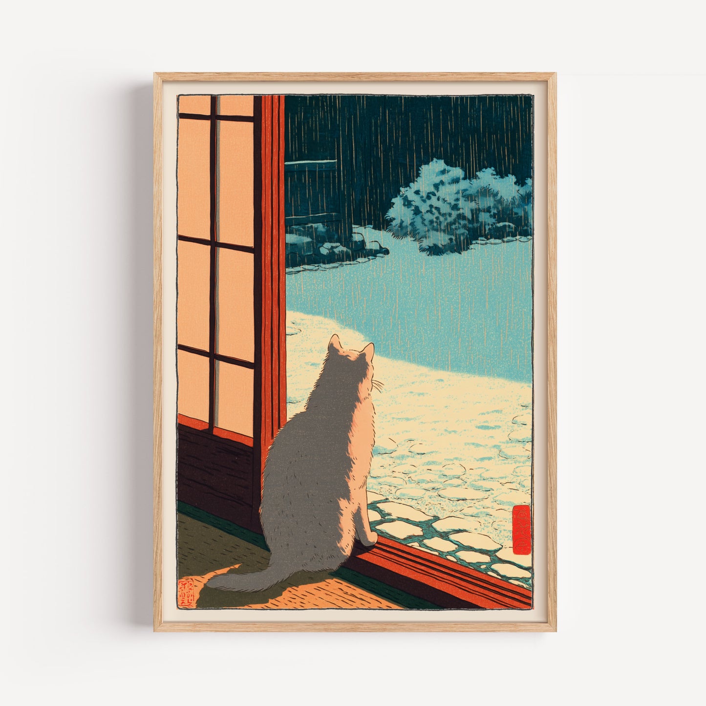 Japanese Cat Snow Print