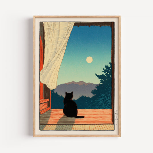 Japanese Black Cat Print