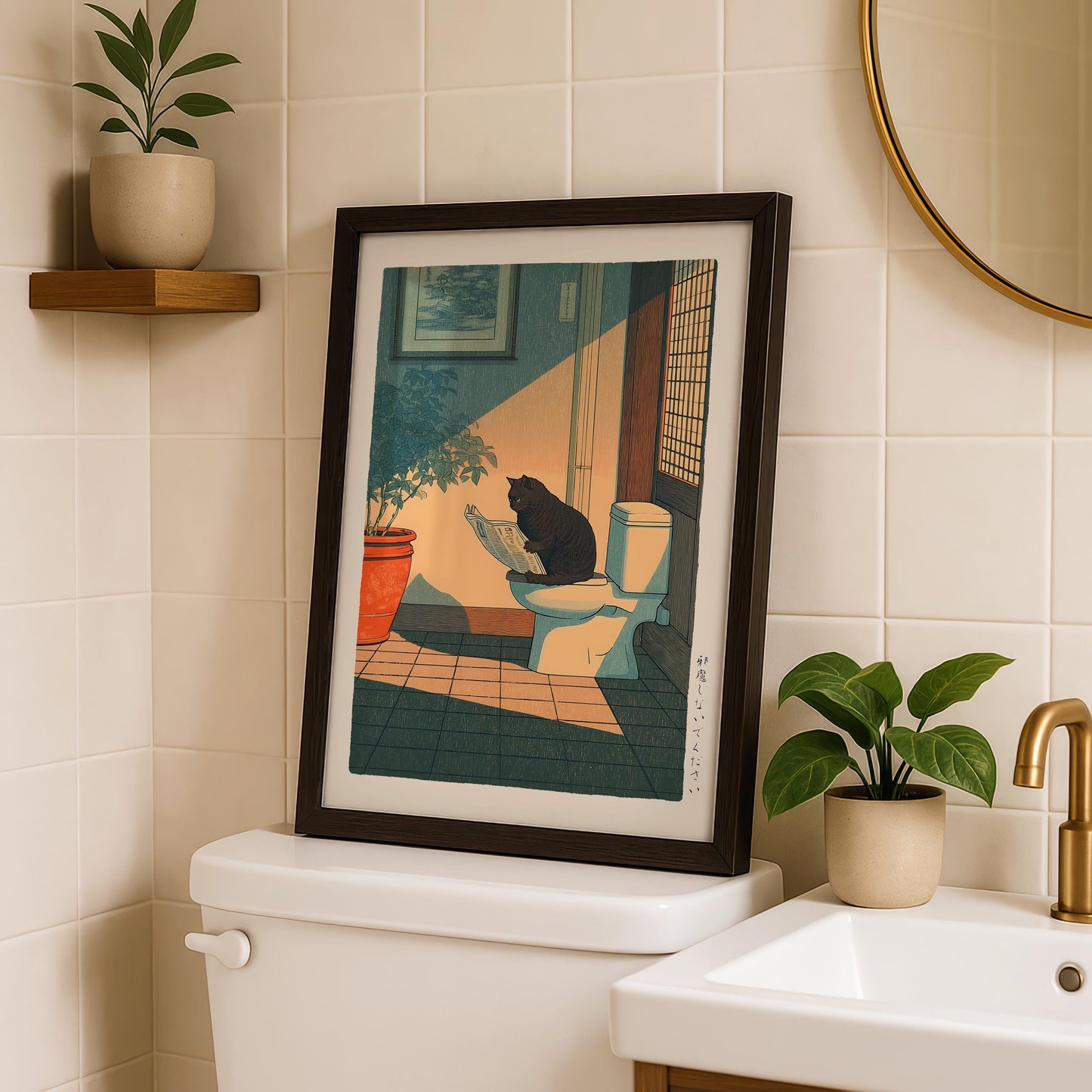 Japanese Cat Bathroom Print