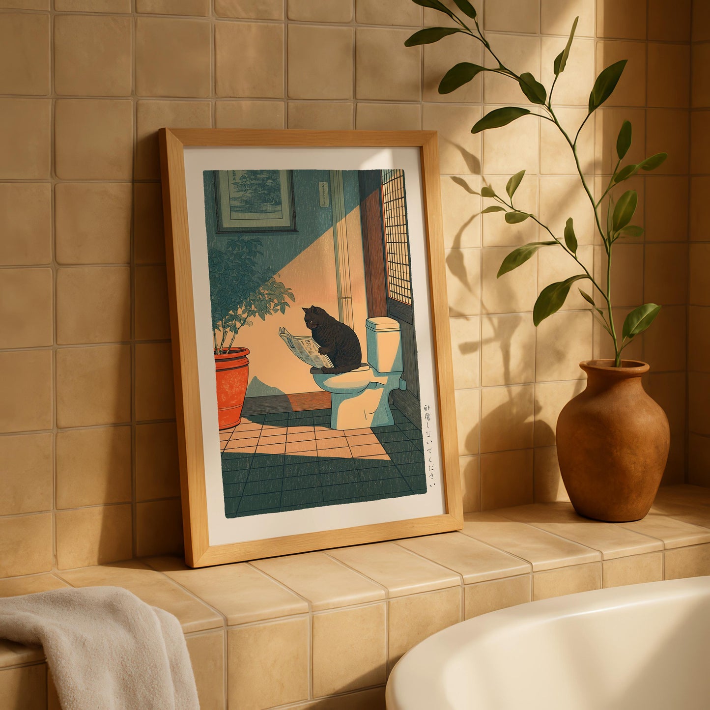 Japanese Cat Bathroom Print