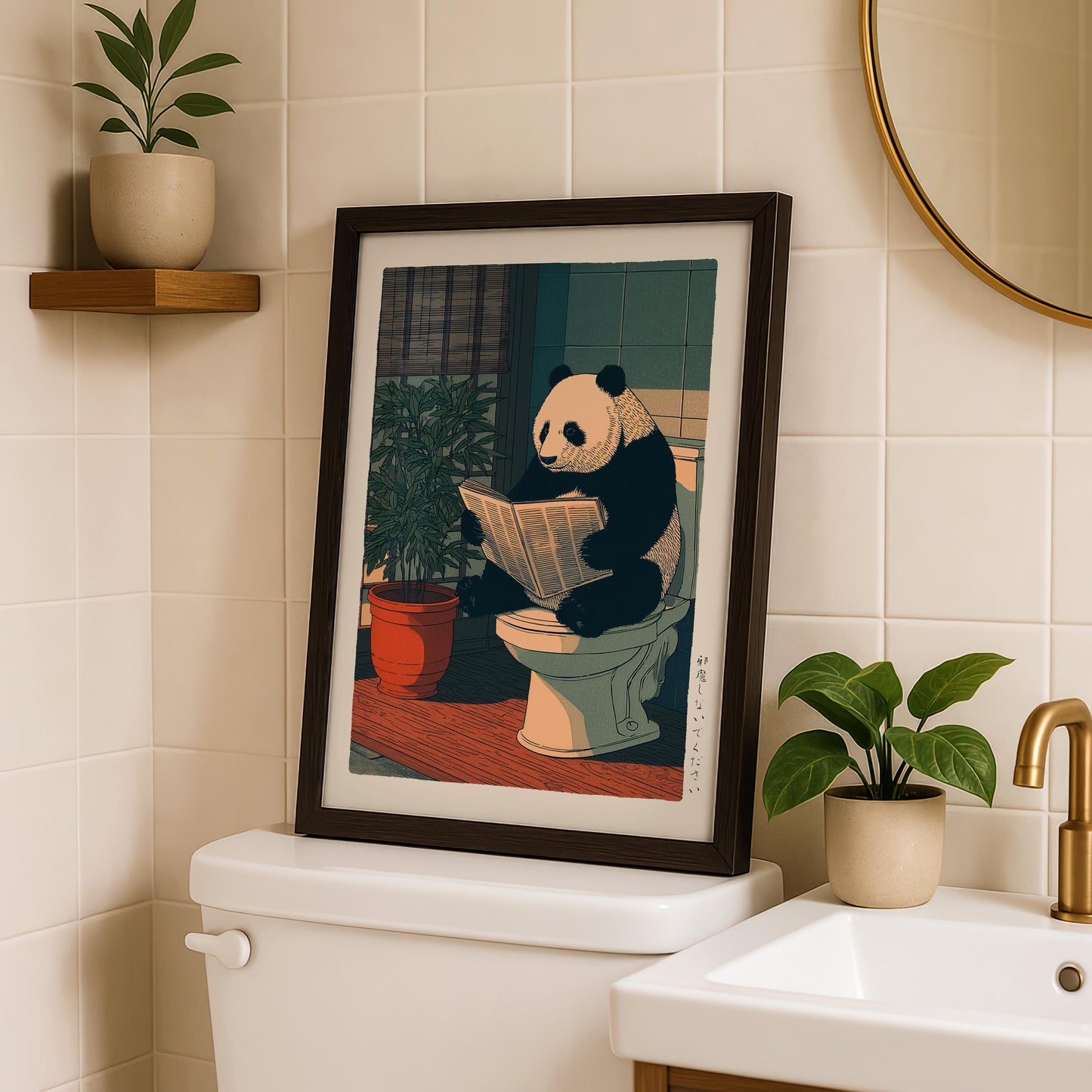 Japanese Panda Bathroom Print