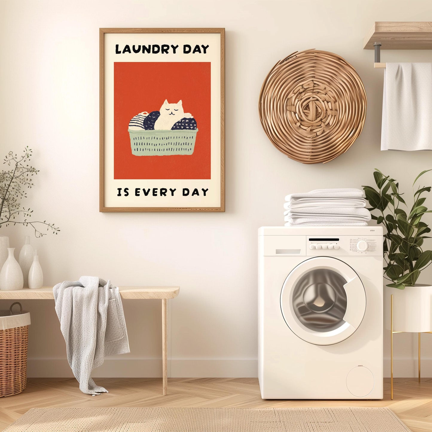 Laundry Room Cat Print – Red