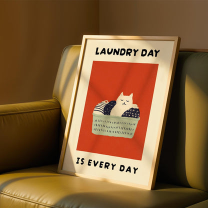 Laundry Room Cat Print – Red