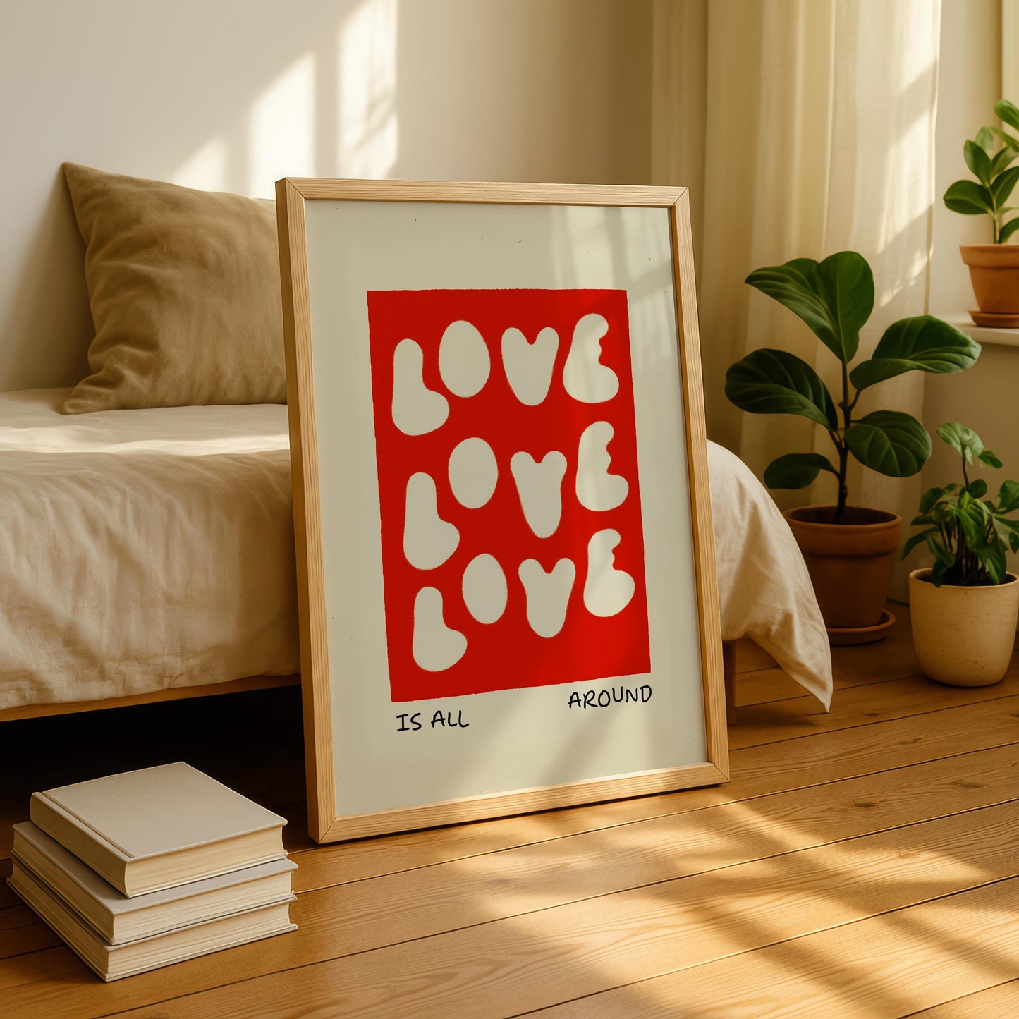 Love Is All Around Print, Love Wall Art Poster, Trendy Typography Art, Valentines Gift, Modern Love Art for Him or Her