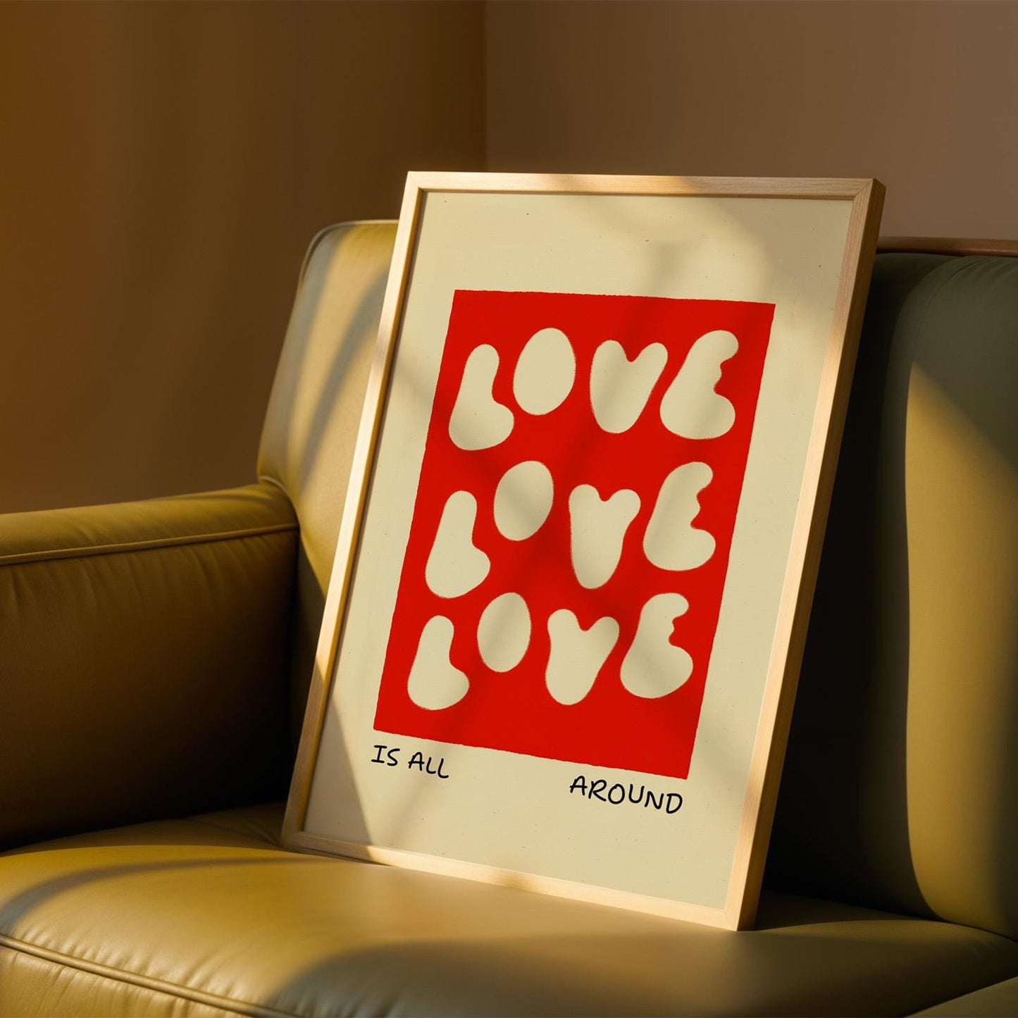 Love Is All Around Print, Love Wall Art Poster, Trendy Typography Art, Valentines Gift, Modern Love Art for Him or Her