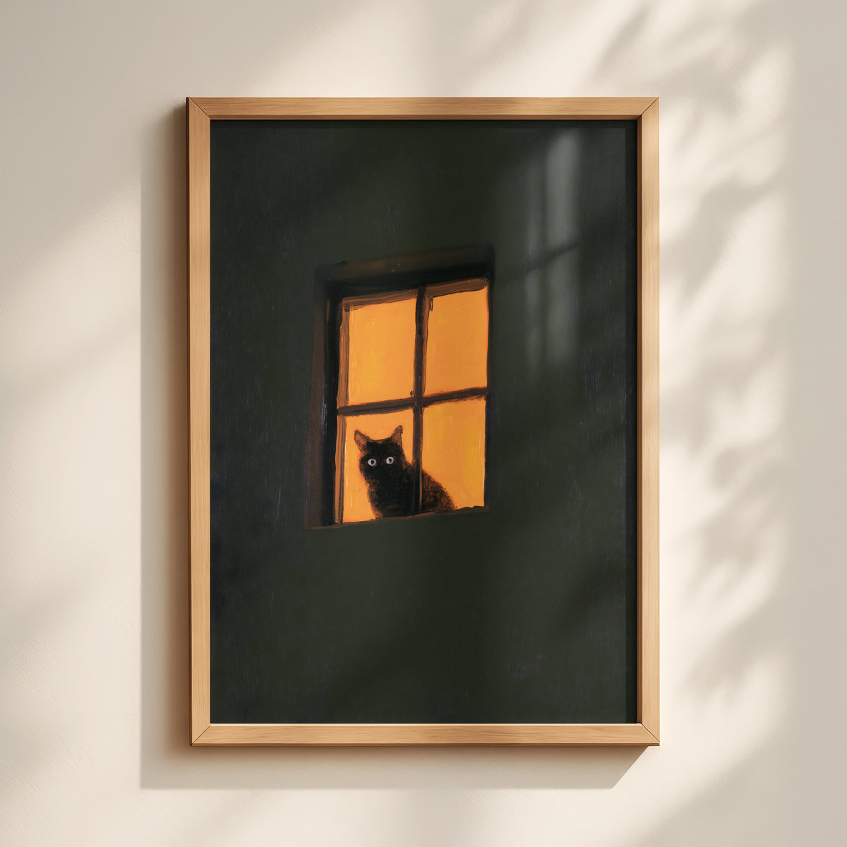 Midnight Green Window Cat Print Framed-1-portrait-MASTER.jpg