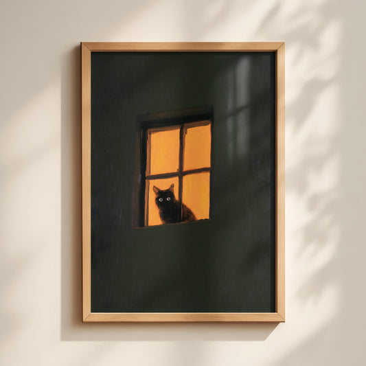 Midnight Green Window Cat Print Framed-1-portrait-MASTER.jpg