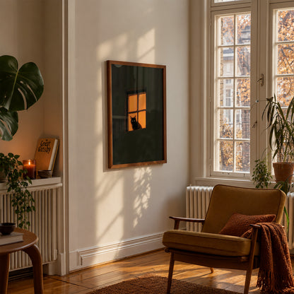 Midnight Green Window Cat Print Living Room 7 (autumnal).jpg