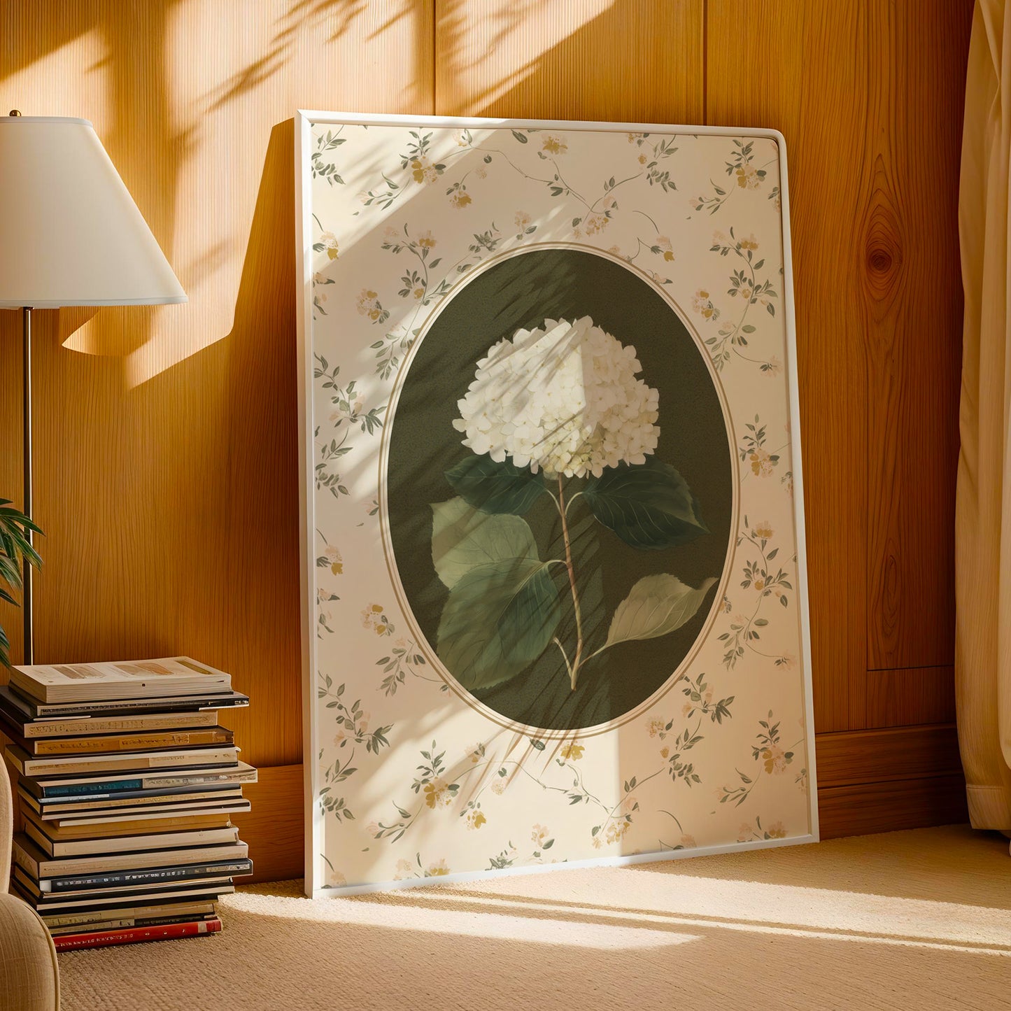 White Hydrangea Vintage Print