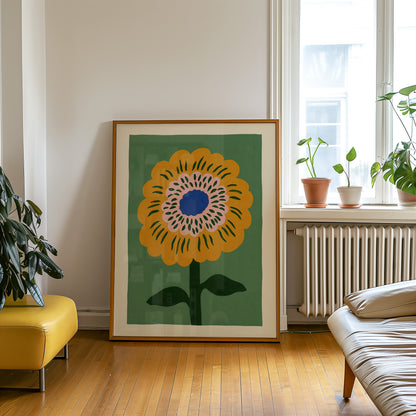 Orange Folk Flower Print