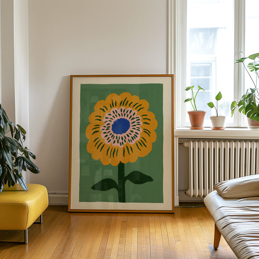 Orange Folk Flower Print