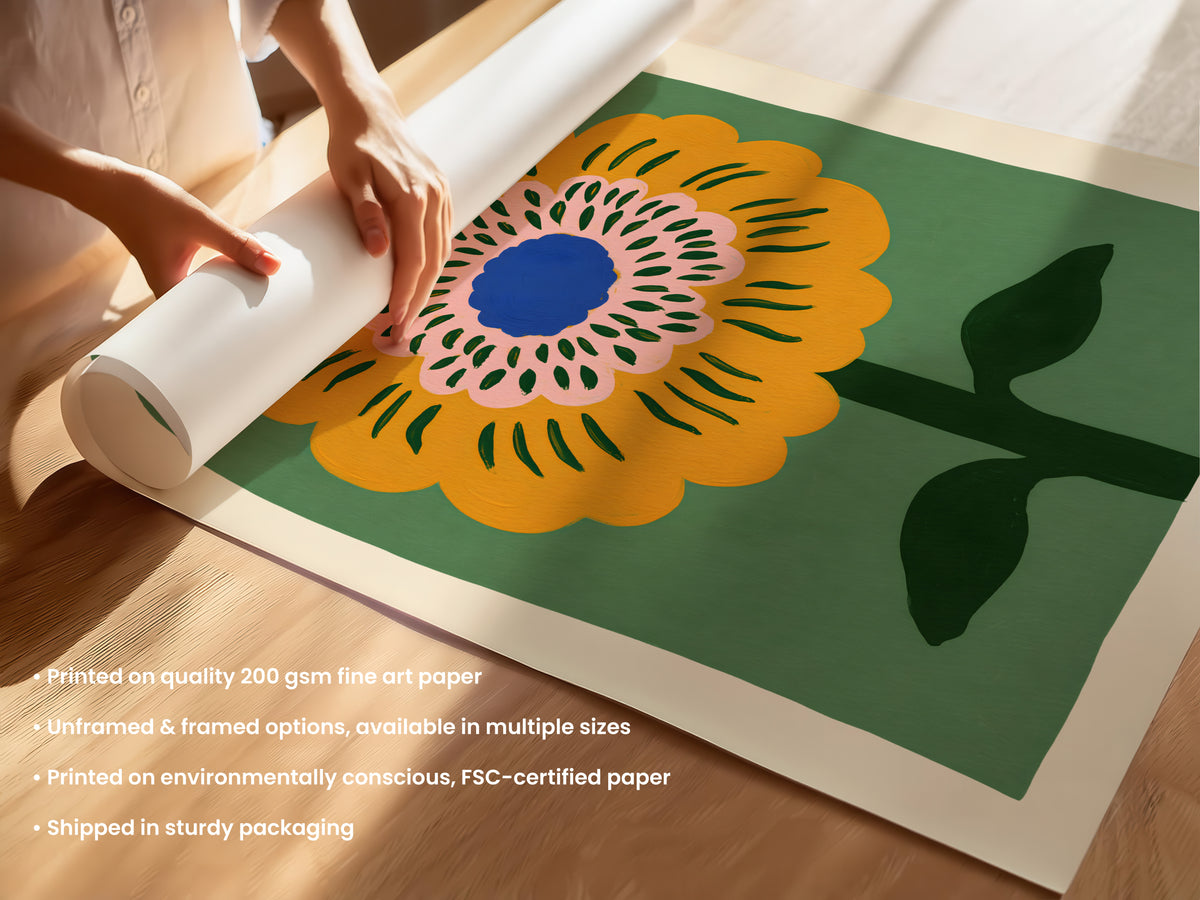 Orange Folk Flower Print