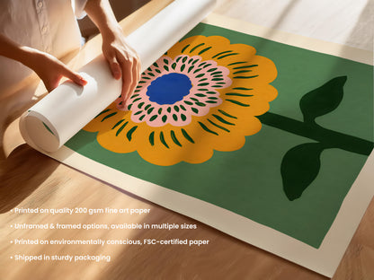 Orange Folk Flower Print