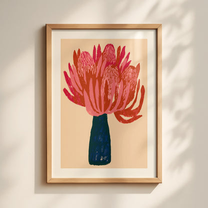 Pink Red Protea Flower Print