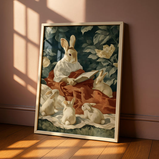 Rabbit Family Reading Print