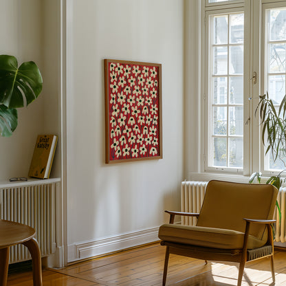 Red Daisy Pattern Print