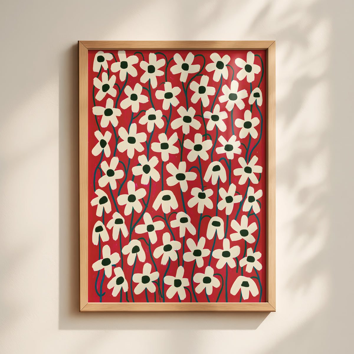 Red Daisy Pattern Print