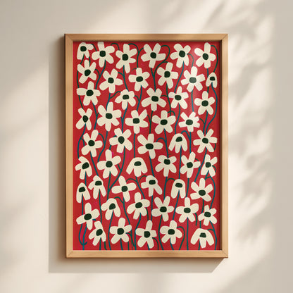 Red Daisy Pattern Print