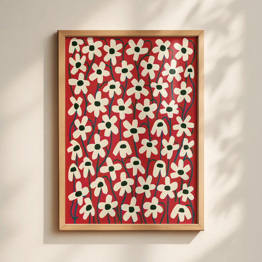 Red Daisy Pattern Print