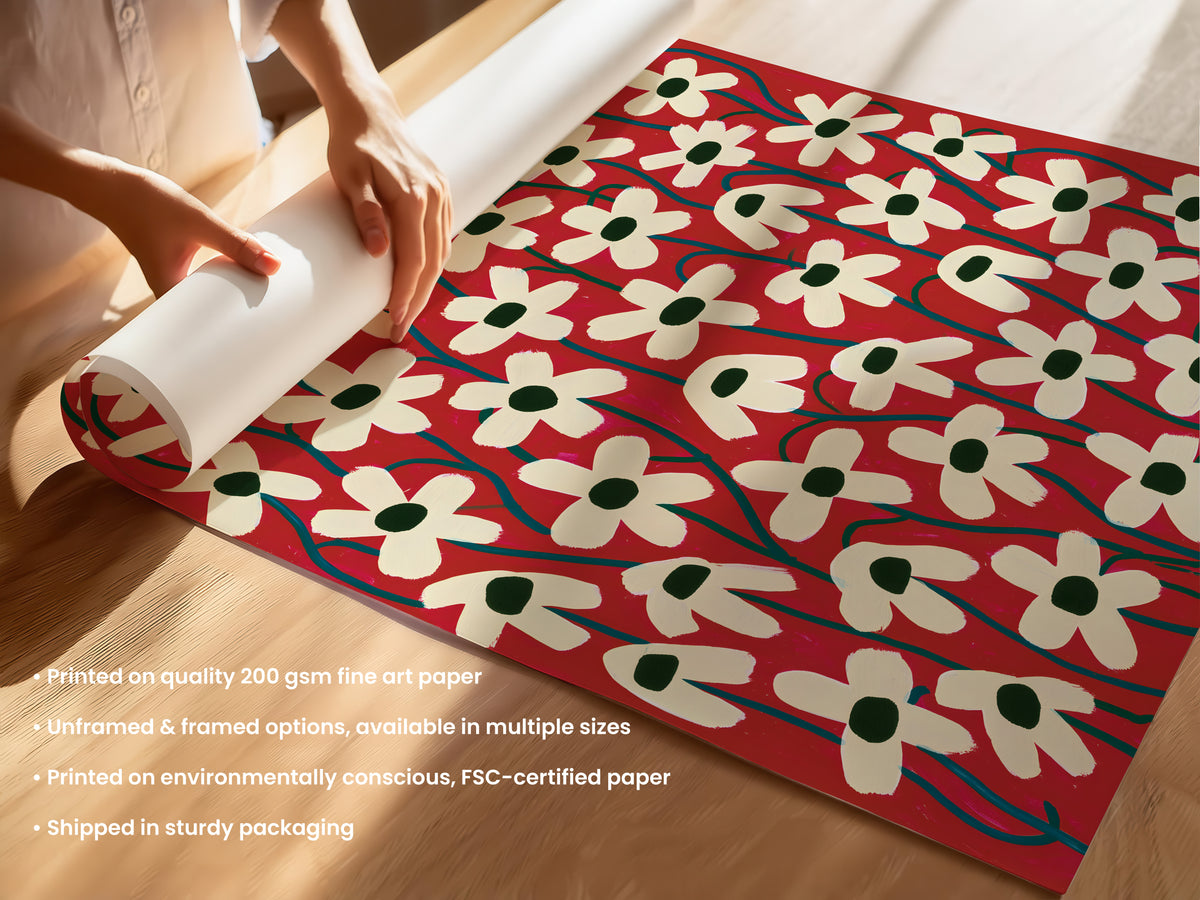 Red Daisy Pattern Print