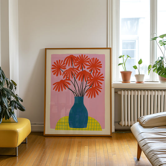 Red Flower Blue Vase Print