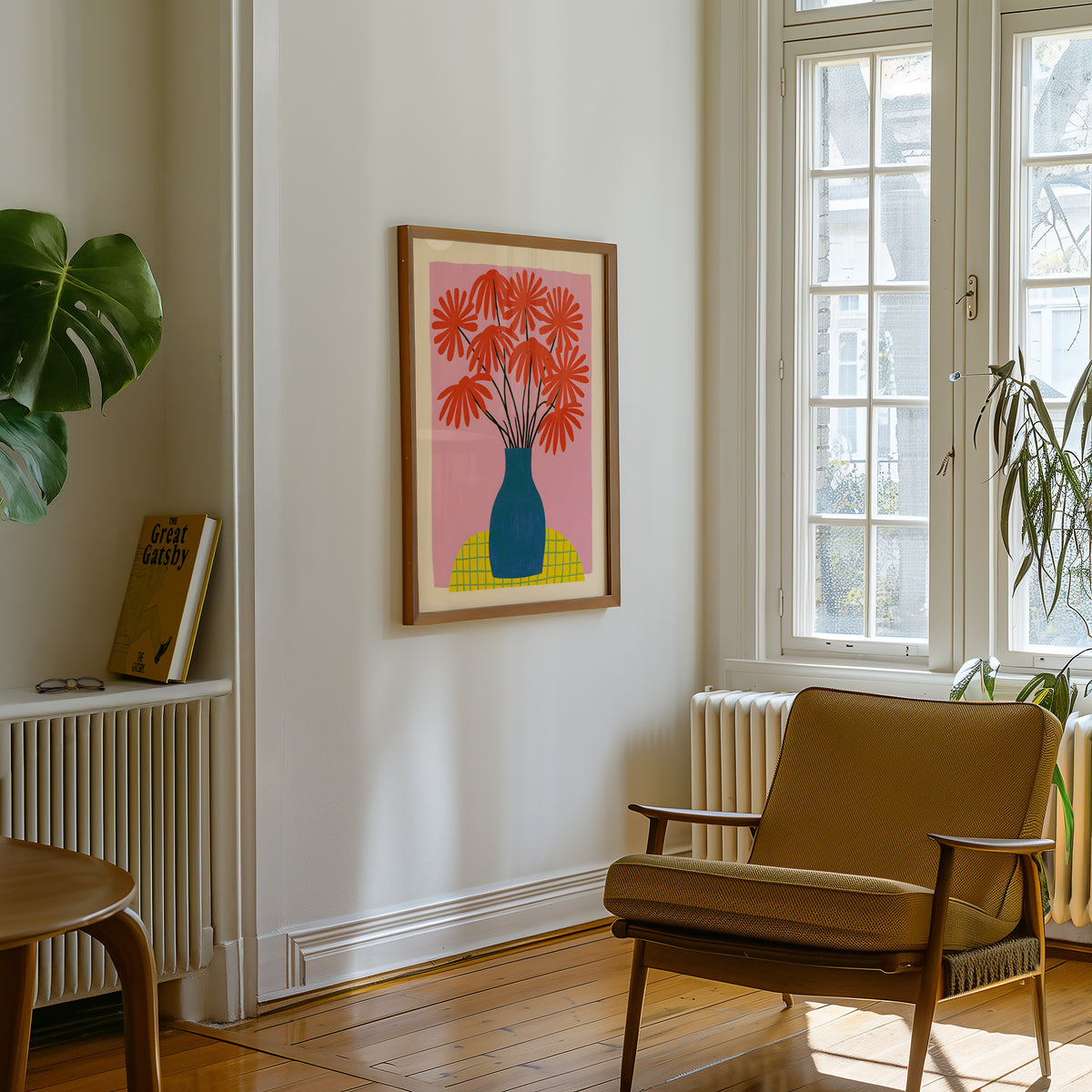 Red Flower Blue Vase Print