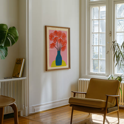 Red Flower Blue Vase Print