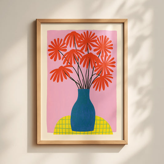 Red Flower Blue Vase Print