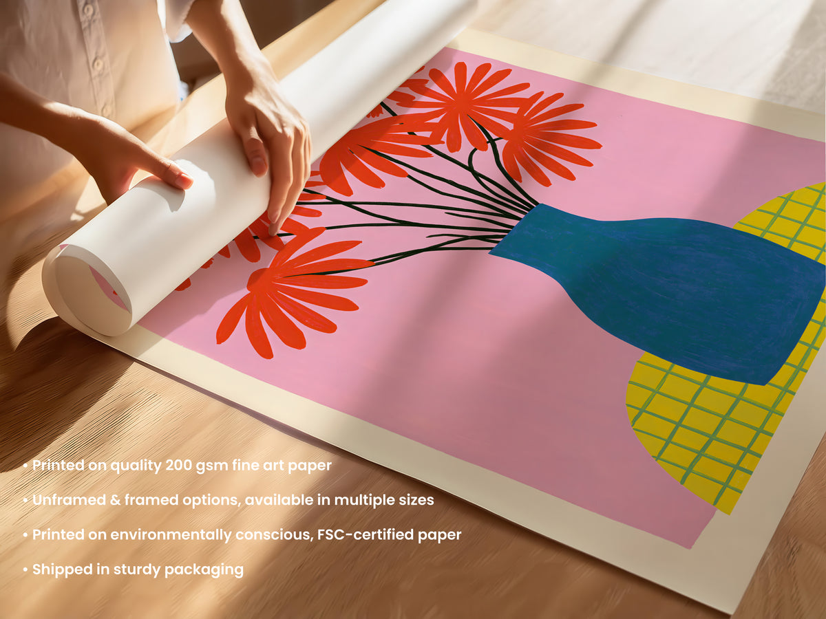 Red Flower Blue Vase Print