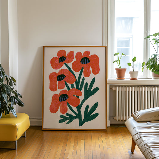 Red Poppy Bunch Print