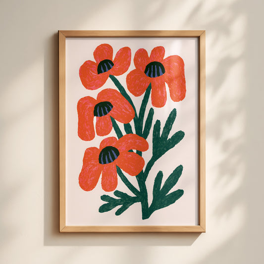 Red Poppy Bunch Print