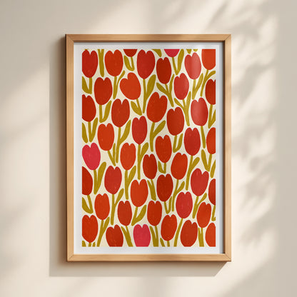 Red Tulip Pattern Print